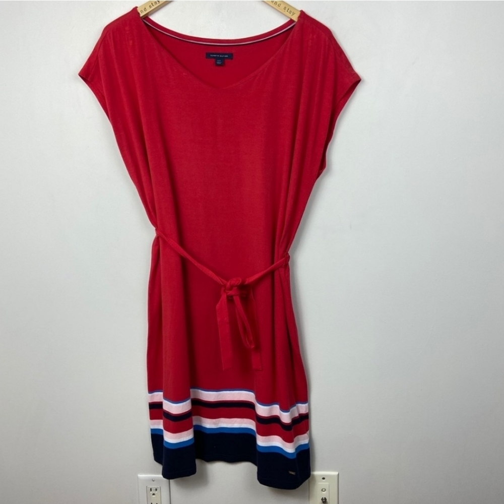 Tommy Hilfiger Colorblock Striped Shift Dress Red - Picture 2 of 7